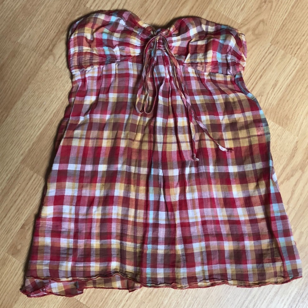 Plaid strapless tank / halter top.